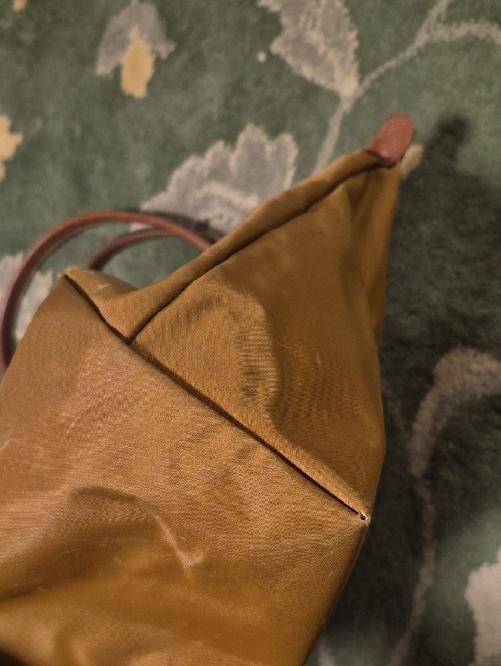 Longchamp Brown Leather Trim Mustard/Tan Nylon Tote - Picture 4 of 12